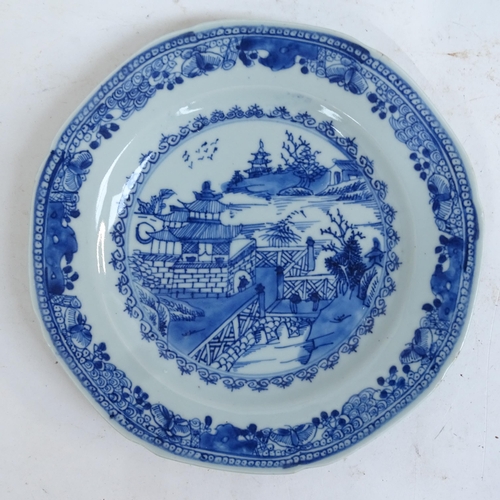 188 - A quantity of Chinese blue and white dinner and serving plates, largest length 36cm (7)