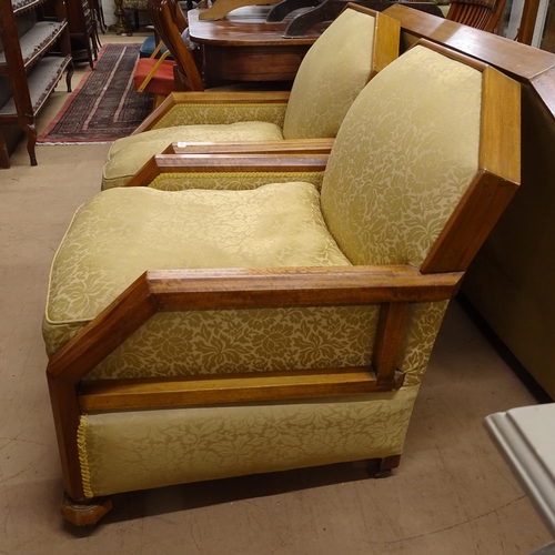 2128 - A 1930s French Art Deco geometric 3-piece suite, comprising of 2 armchairs and a 2-seater sofa, with... 