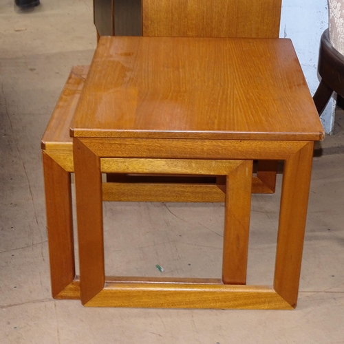 2233 - An unusual mid-century teak coffee table, with fold over top, integrated nest of 2 tables, and a dro... 