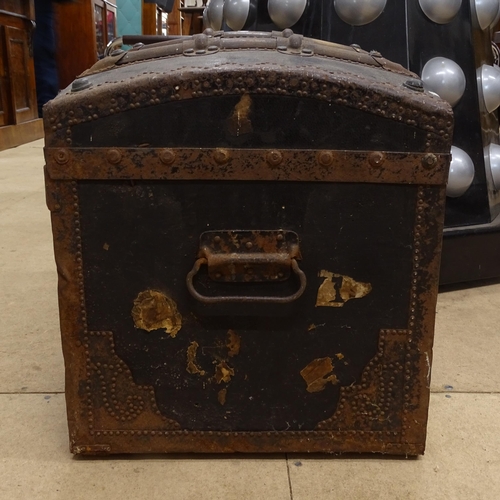 2354 - A small 19th century dome-top slat and steel-bound trunk, W47cm, H37cm, D34cm