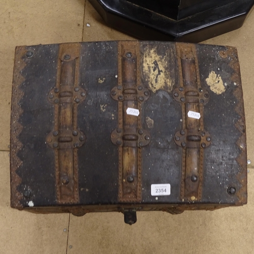 2354 - A small 19th century dome-top slat and steel-bound trunk, W47cm, H37cm, D34cm