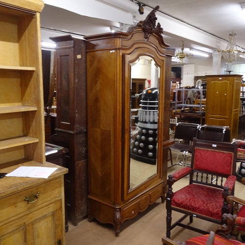 2375 - An Antique French walnut armoire, with bevel-glaze door and fitted with adjustable shelves, W100cm, ... 