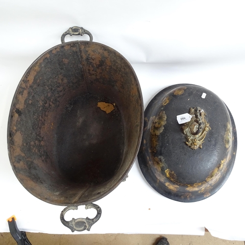 592 - A large 19th century hand painted and gilded Toleware coal bucket and cover, height 50cm