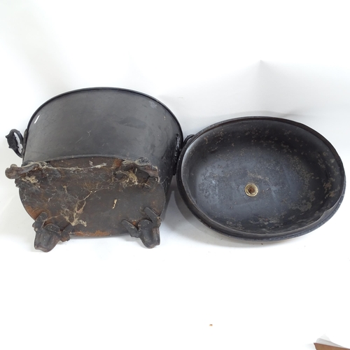 592 - A large 19th century hand painted and gilded Toleware coal bucket and cover, height 50cm