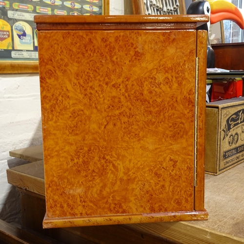 119 - A large Trinidad burr-walnut table-top cigar humidor cabinet, W66cm, H38cm, D30cm