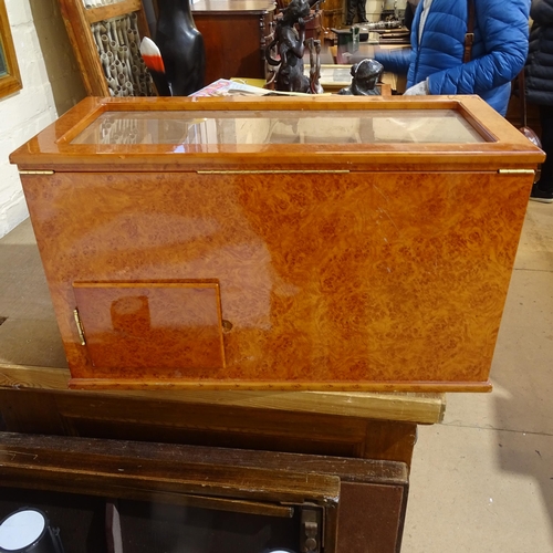 119 - A large Trinidad burr-walnut table-top cigar humidor cabinet, W66cm, H38cm, D30cm