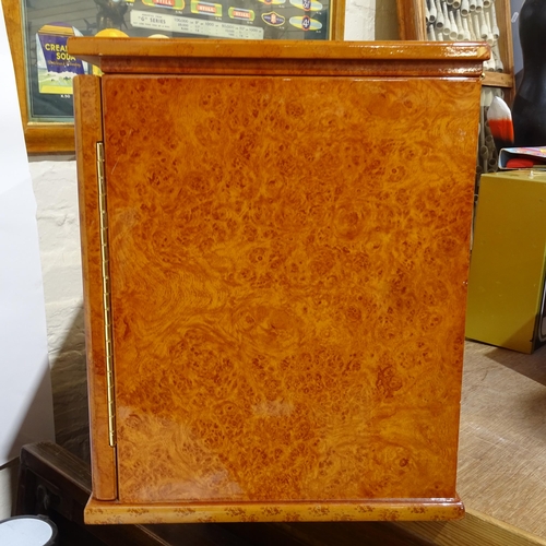 119 - A large Trinidad burr-walnut table-top cigar humidor cabinet, W66cm, H38cm, D30cm