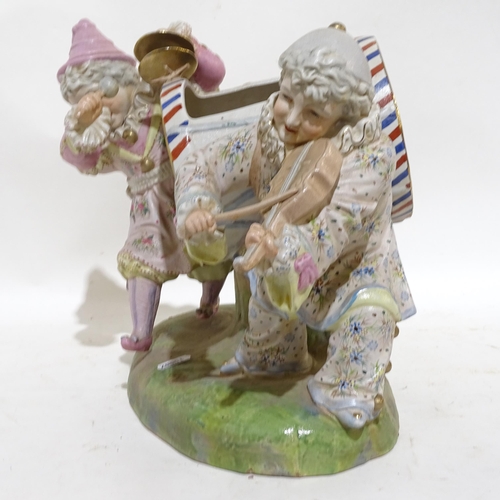 459 - A large Continental porcelain musician group, a pair of French porcelain figures, German beerstein e... 