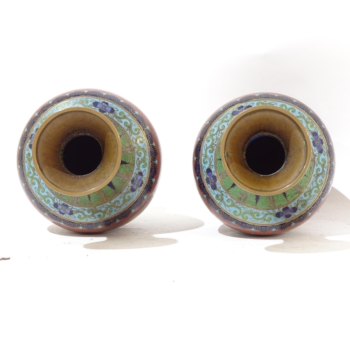 649 - A pair of cloisonne vases with dragon decoration, 23cm