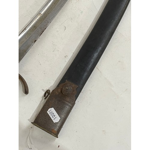 185 - A British police curved sword and scabbard, with shagreen grip, blade length 60cm signed DW50