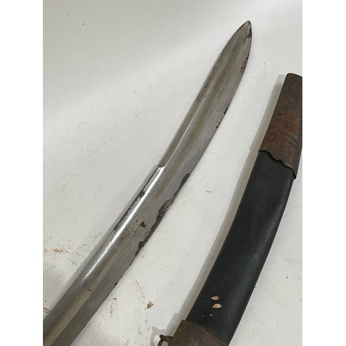 185 - A British police curved sword and scabbard, with shagreen grip, blade length 60cm signed DW50