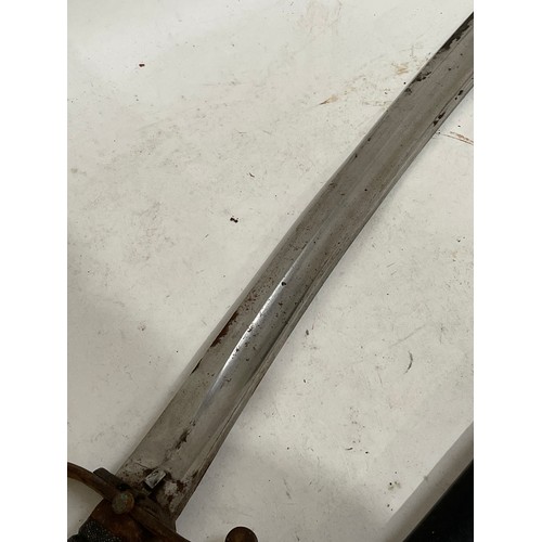 185 - A British police curved sword and scabbard, with shagreen grip, blade length 60cm signed DW50