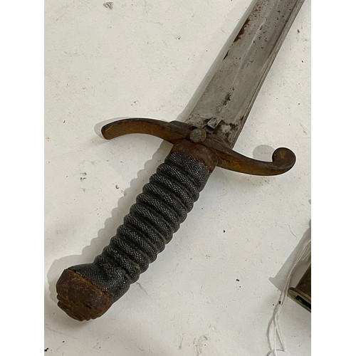 185 - A British police curved sword and scabbard, with shagreen grip, blade length 60cm signed DW50