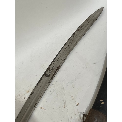 185 - A British police curved sword and scabbard, with shagreen grip, blade length 60cm signed DW50