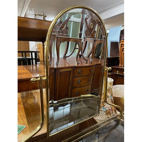 2294 - A Hollywood Regency style mirror-back console/dressing table, with 2 smoked glass shelves, W101cm, H... 