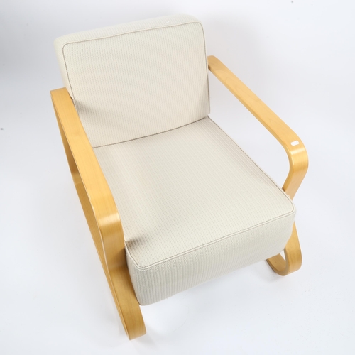 1519 - ALVAR AALTO, an Artek Model 44 modernist lounge chair, designed 1935, made circa 1995, upholstered i... 