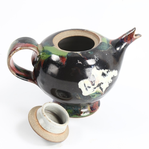 1573 - JANICE TCHALENKO for Dartington studio pottery, an abstract glazed teapot, height 12cm