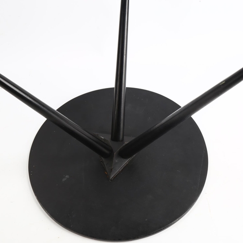 1580 - A mid-century teak top tripod table with ebonised legs, height 41cm