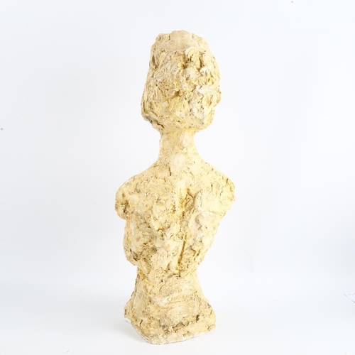 1594 - A mid-century plaster bust of a woman in the manner of ALBERTO GIACOMETTI, height 57cm