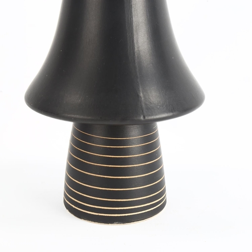 1598 - A Mid-century tall black glazed trumpet vase on cylindrical base in the manner of TIBOR REICH, heigh... 