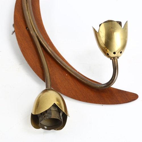 1612 - Two pairs of mid-century teak and brass wall sconces in the manner of OSCAR TORLASCO.