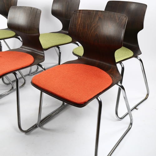 1618 - 6 Pagholz stacking dining chairs for FPF FLOTOTTO, Germany, 1960/70's design, with upholstered seat ... 