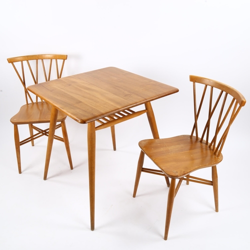 1623 - A 1950/60s ERCOL elm and beech dining set, 2 model 376 Latticed Windsor chairs and a square top, mod... 