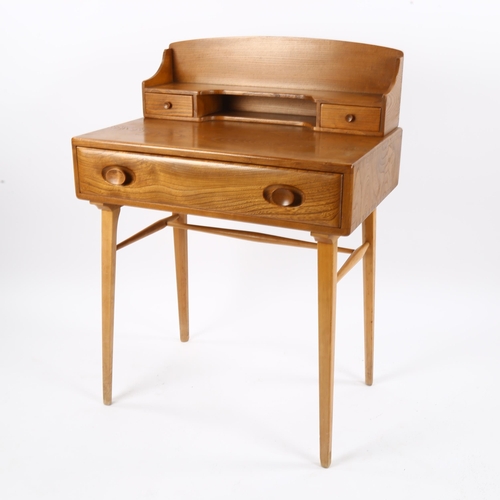 1624 - A 1950/60s' ERCOL, model 479/439, writing desk in elm and beech, H 95cm, W 69cm, D 48cm.