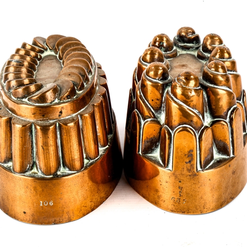 1008 - 2 Victorian copper jelly moulds, including example by Benham & Froud model 637, other stamped 106, l... 