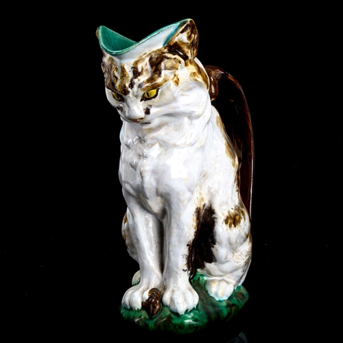 1014 - A rare Mintons Majolica pottery figural cat jug, circa 1910, probably modelled by Paul Comolera, mod... 