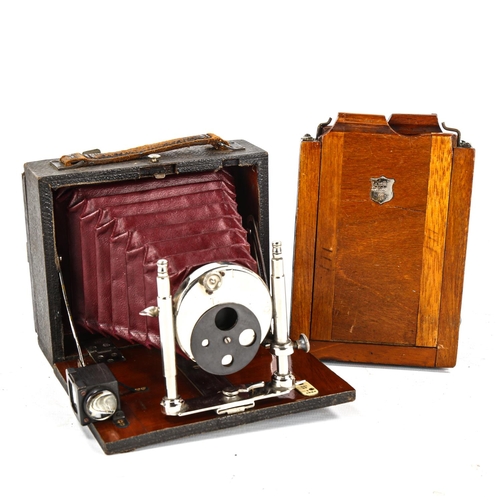 1022 - A J Lancaster & Sons 'The Pocket Le Merveilleux' plate field camera, with dark slide holder