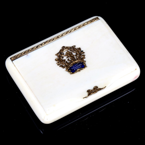 1036 - A 19th century French ivory gold and silver-gilt pocket vanity case, the hinged lid having an inset ... 