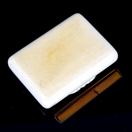 1036 - A 19th century French ivory gold and silver-gilt pocket vanity case, the hinged lid having an inset ... 