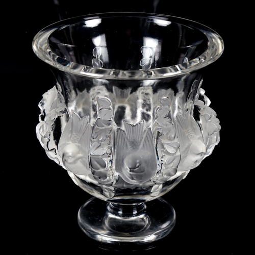 1037 - LALIQUE - A French glass Dampierre pattern vase, clear and frosted bird decoration, signed Lalique F... 