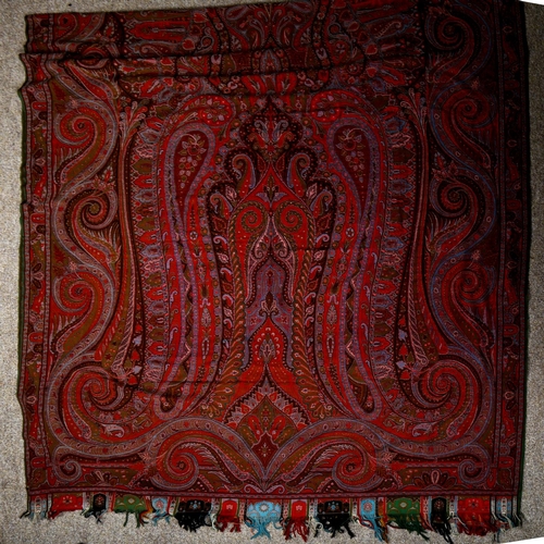 1041 - A large 19th century English paisley shawl circa 1865, approx 345cm x 163cm (11'4