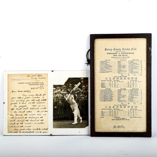 1044 - CRICKET INTEREST - a handwritten letter from Jack Hobbs explaining a googlie to a schoolboy, written... 