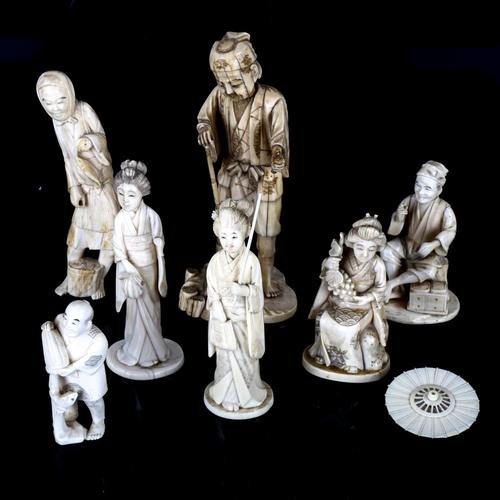 1078 - A group of Japanese 19th century ivory okimono figures, some signed, largest height 18cm