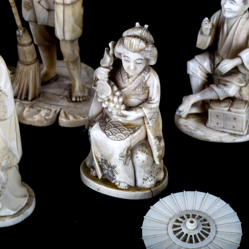 1078 - A group of Japanese 19th century ivory okimono figures, some signed, largest height 18cm