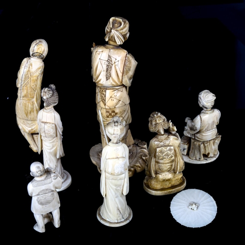 1078 - A group of Japanese 19th century ivory okimono figures, some signed, largest height 18cm