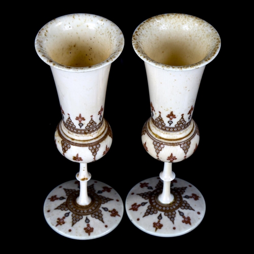 1079 - A pair of 19th century Indian ivory goblets with painted and engraved decoration, height 13cm