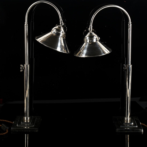 1086 - A pair of silver plated desk lamps with telescopic columns, overall height 59cm