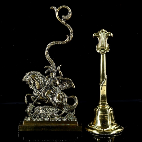 1090 - A 19th century brass George and the Dragon design doorstop, height 40cm, and another 19th century br... 