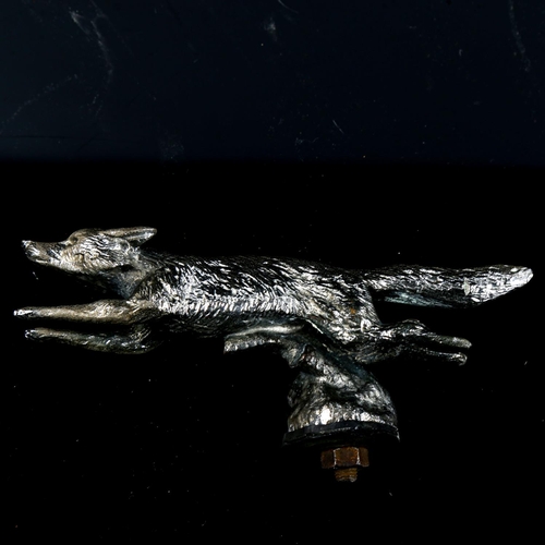 1132 - A chrome plate running fox design car mascot, early 20th century, length 13.5cm