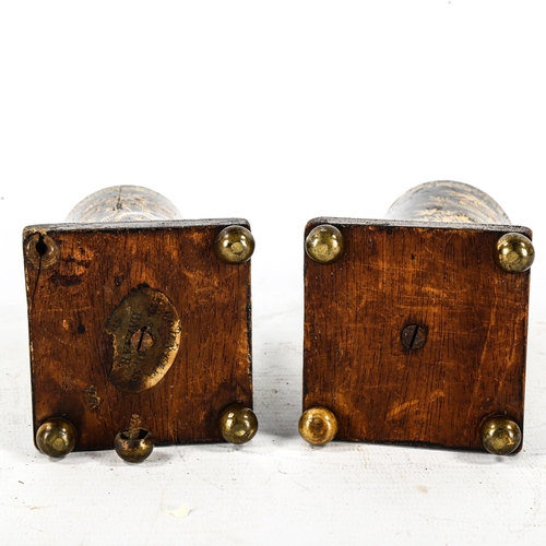 1134 - A pair of 19th century Regency japanned painted and gilded wood spill holders, height 13.5cm