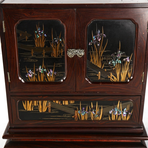 1137 - Fine quality Japanese lacquered kodansu table cabinet on stand, Meiji Period circa 1900, the 2 panel... 