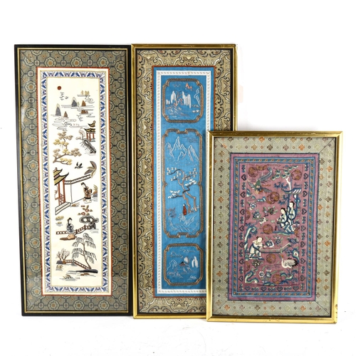 1149 - 3 Chinese silk embroidered panels, all framed, largest height 66cm