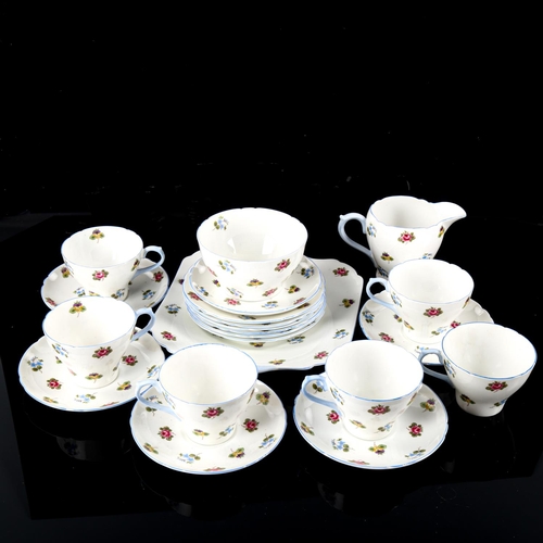 1157 - Shelley 1950s Rose and Pansy transfer decorated tea service for 6 people