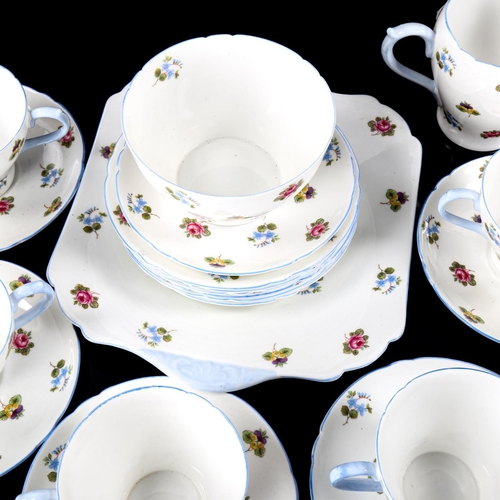 1157 - Shelley 1950s Rose and Pansy transfer decorated tea service for 6 people