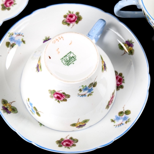 1157 - Shelley 1950s Rose and Pansy transfer decorated tea service for 6 people