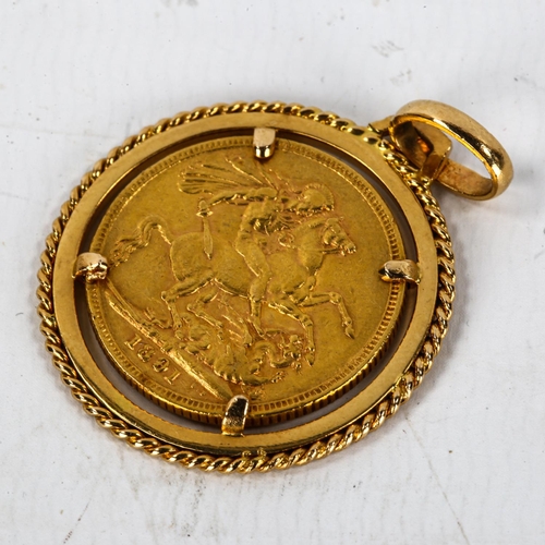 1174 - Queen Victoria 1891 gold sovereign in 9ct gold pendant mount, gross weight 11.9g